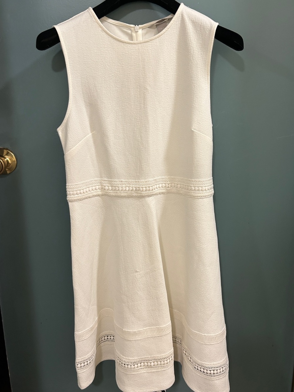 H&M Cream Textured Midi Dress with Trim Detail Size Medium BRAND NEW WITH TAG